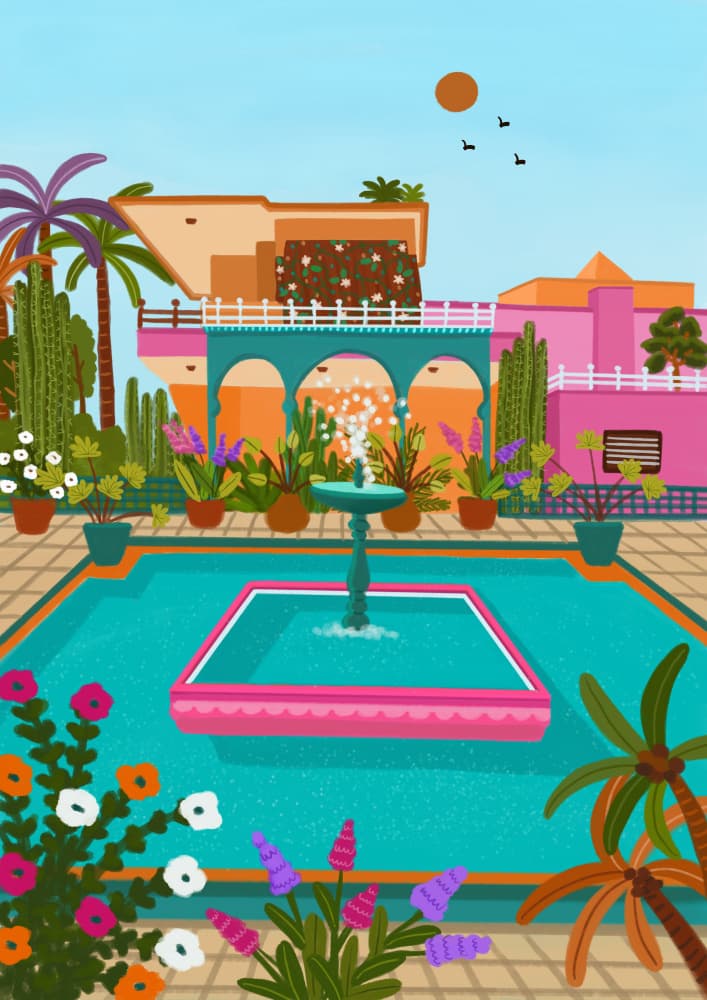 Vibrant Courtyard Oasis by Nidhi Kachhadiya — canvas wall art