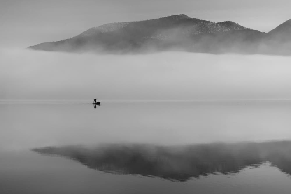 Solitary Boat Fog by Rob Li — canvas wall art