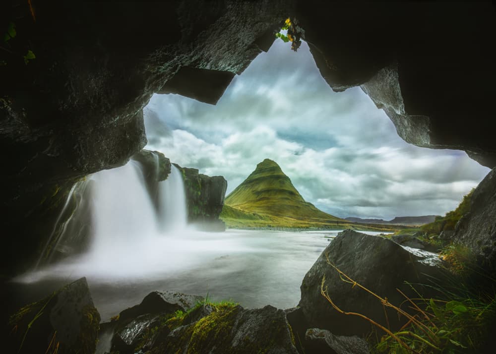 Cave View Waterfall Mountain by Yuan Cui — canvas wall art
