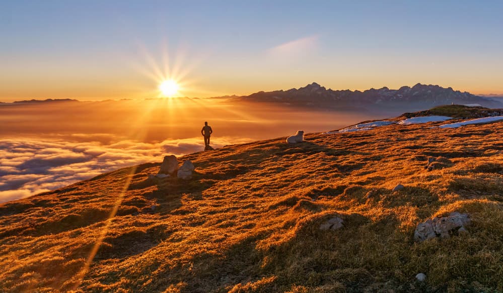 Sunrise Above Clouds by Ales Krivec — canvas wall art