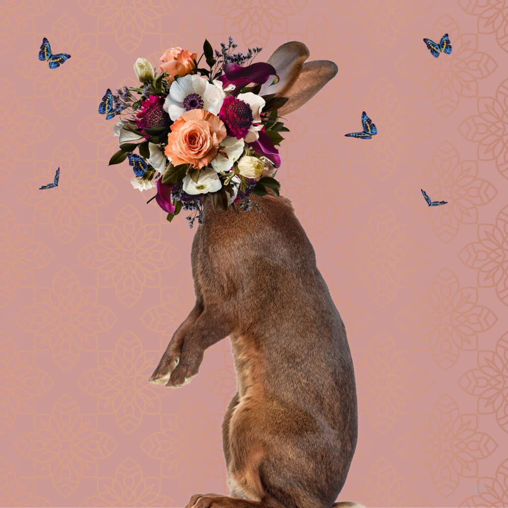 Floral Bunny and Butterflies by Sue Skellern — canvas wall art
