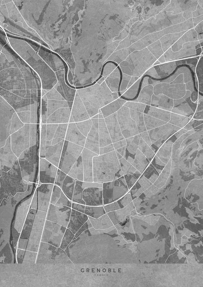 Grenoble France Map by Rosana Laiz Blursbyai — canvas wall art
