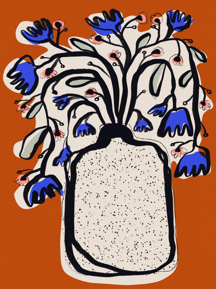 Blue Blossoms Vase by Treechild — canvas wall art
