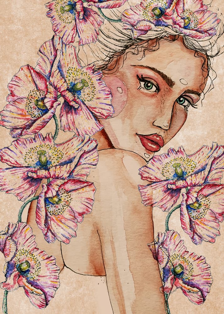 Woman wih Poppies by Raissa Oltmanns — canvas wall art