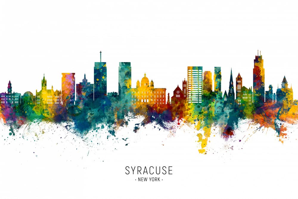 Syracuse Watercolor Skyline by Michael Tompsett — canvas wall art