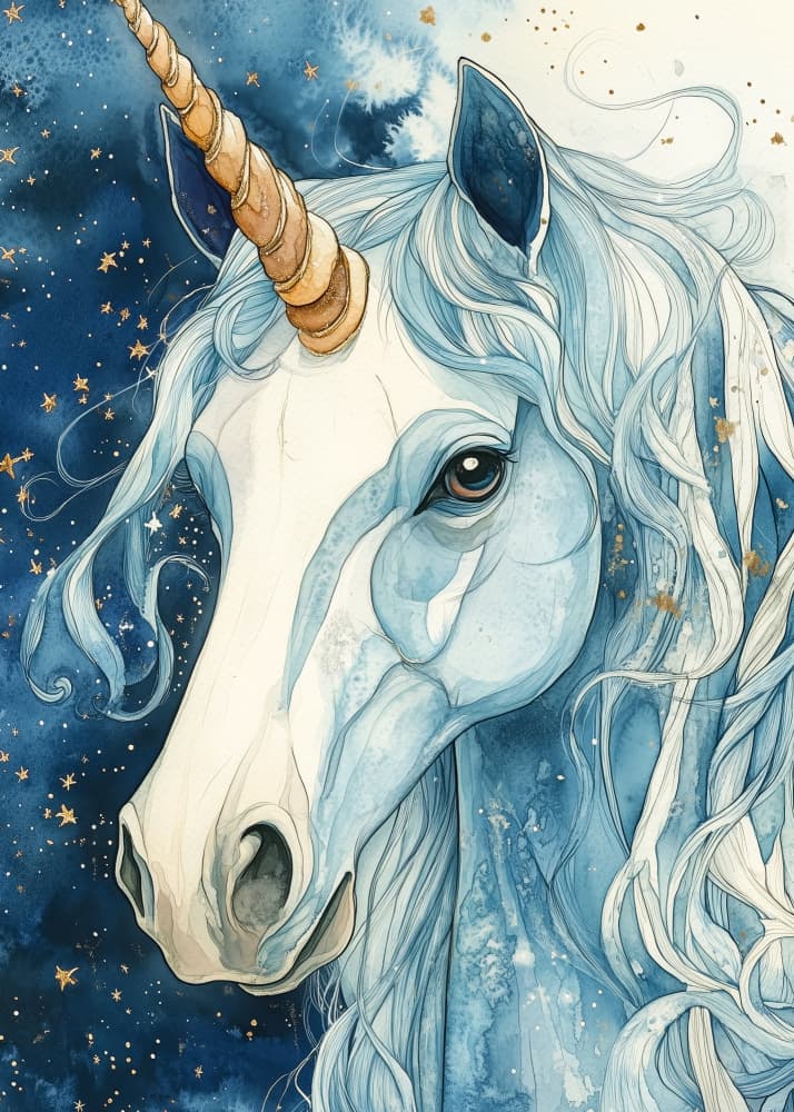 Celestial Blue Unicorn by Justyna Jaszke — canvas wall art