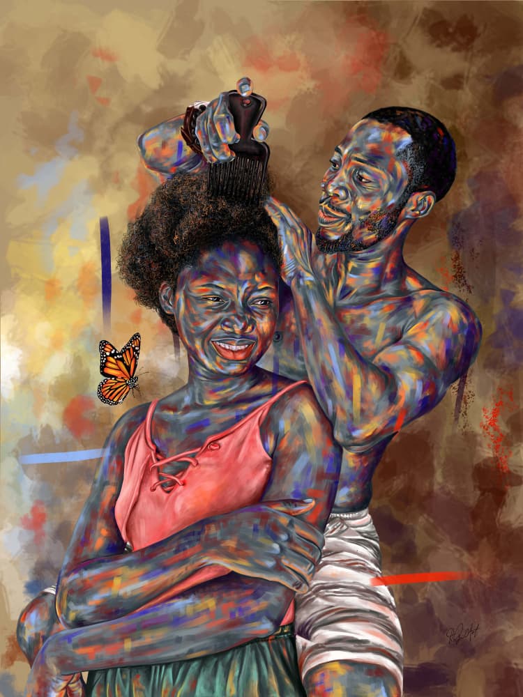 Afro Hair Romance by Ojenike Oladapo — canvas wall art