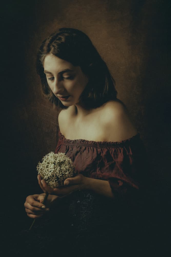 Pensive Woman With Flower by Klaus Grimm — canvas wall art