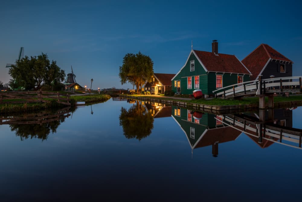 Dutch Canal Village Night by Marco Galimberti — canvas wall art