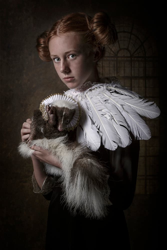 Renaissance Girl And Skunk by Carola Kayen-Mouthaan — canvas wall art