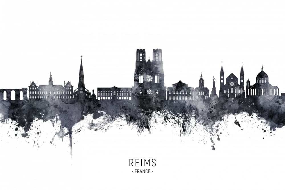 Reims France Skyline Watercolor by Michael Tompsett — canvas wall art