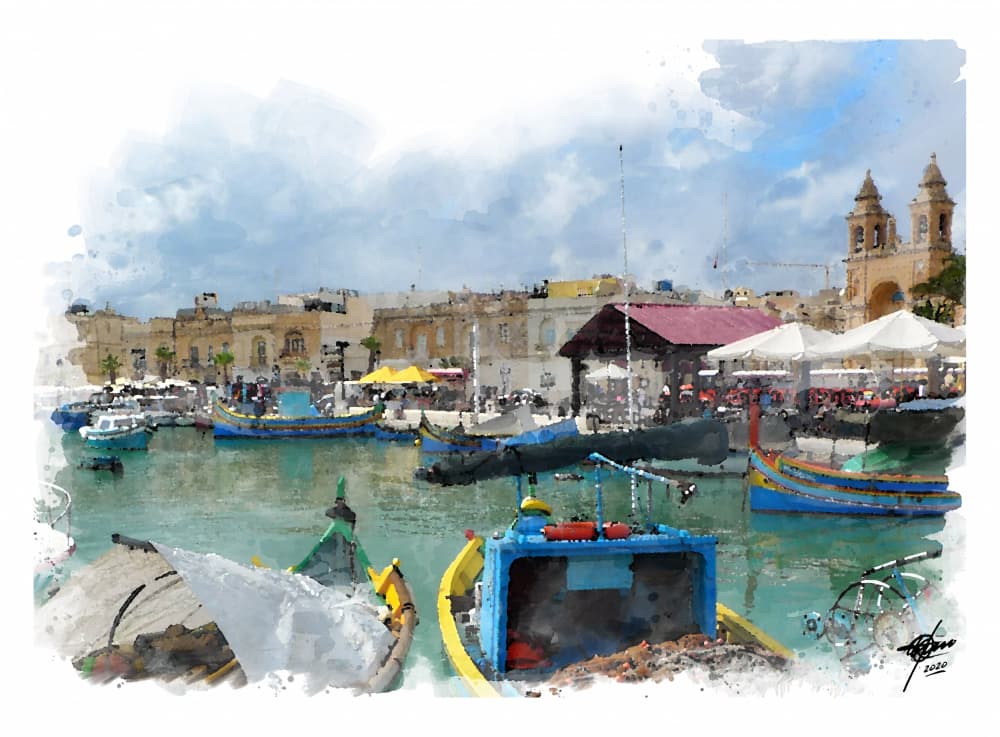 Vibrant Maltese Harbor by Osvaldo Russo — canvas wall art