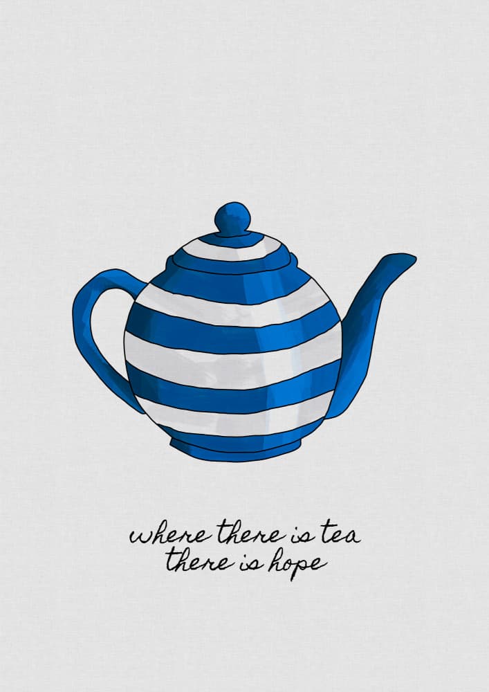 Blue Striped Teapot Hope by Orara Studio — canvas wall art
