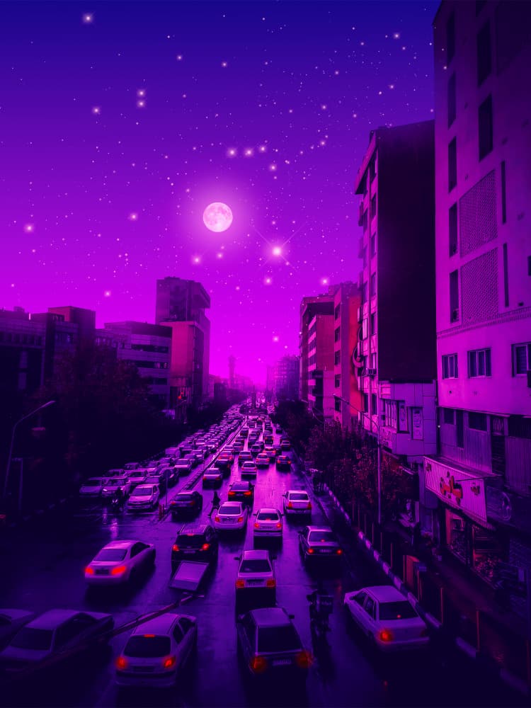 Dreamy Purple City Night by Ritvik takkar — canvas wall art