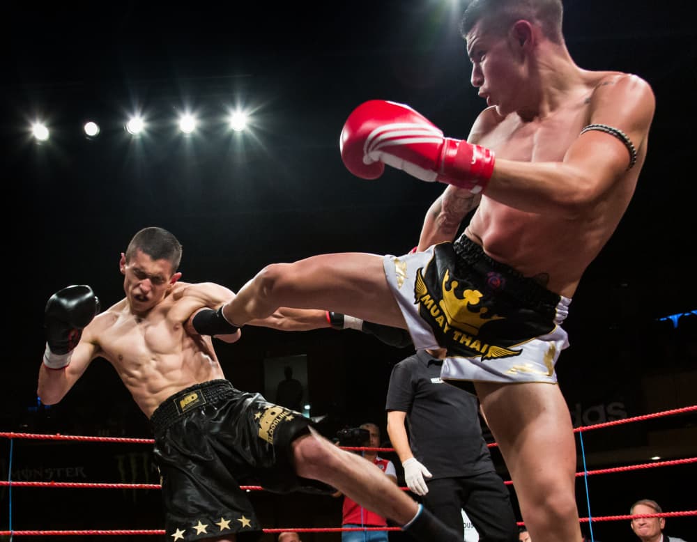Dynamic Kickboxing Action by Martin Agius — canvas wall art