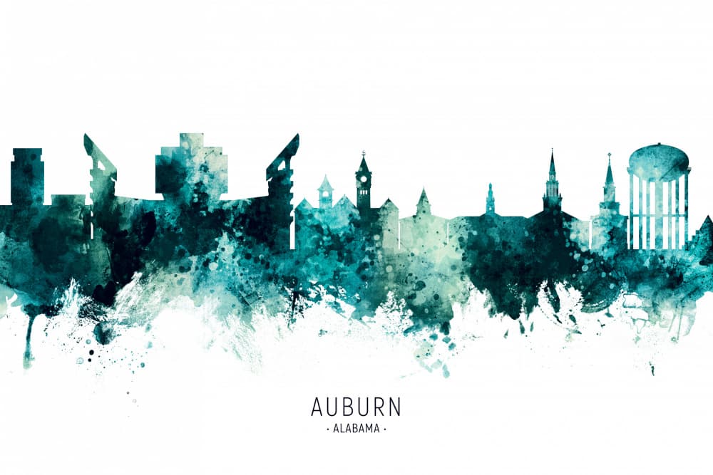 Auburn Skyline Watercolor by Michael Tompsett — canvas wall art