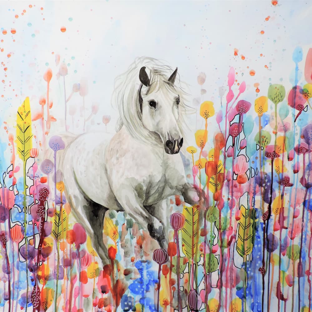 White Horse Vibrant Meadow by Sylvie Demers — canvas wall art