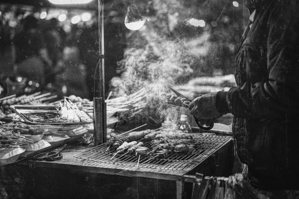 Night Market Grilling by Wanjae Choi — canvas wall art