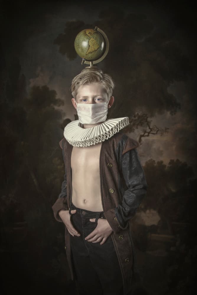 Young Boy Mask Globe by Carola Kayen-Mouthaan — canvas wall art