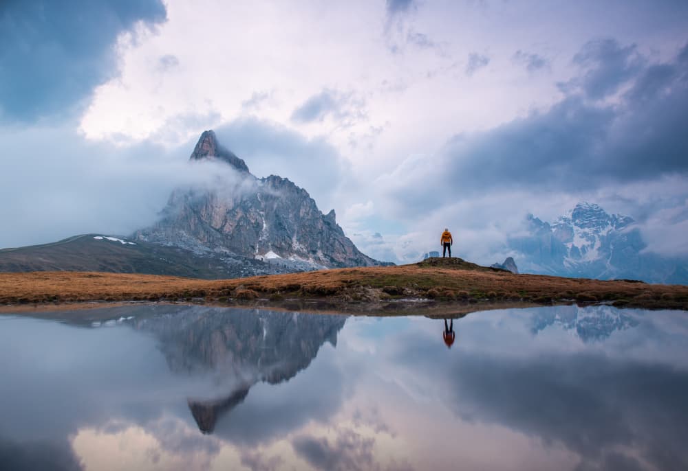 Hiker Mountain Reflection by Andreas Christensen — canvas wall art