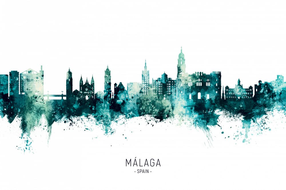 Málaga Watercolor Skyline by Michael Tompsett — canvas wall art
