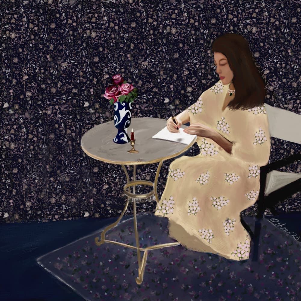Elegant Woman Writing by Osheensgallery — canvas wall art