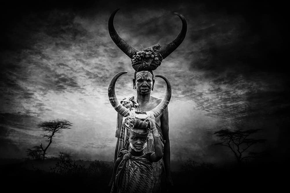 African Tribal Horns Portrait by Svetlin Yosifov — canvas wall art