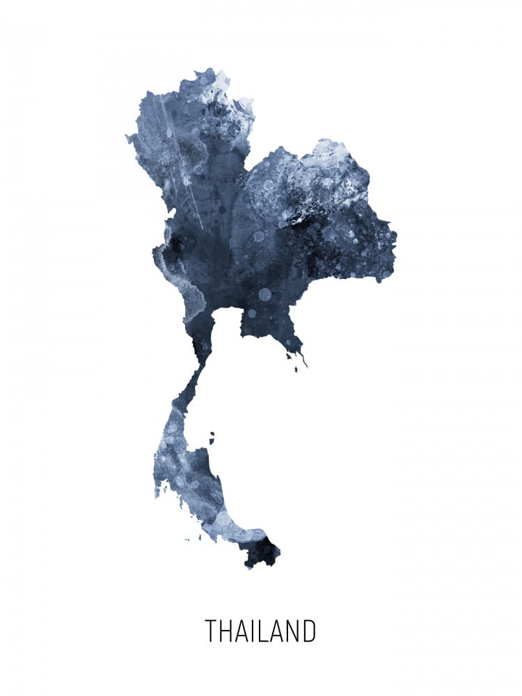 Thailand Watercolor Map by Michael Tompsett — canvas wall art
