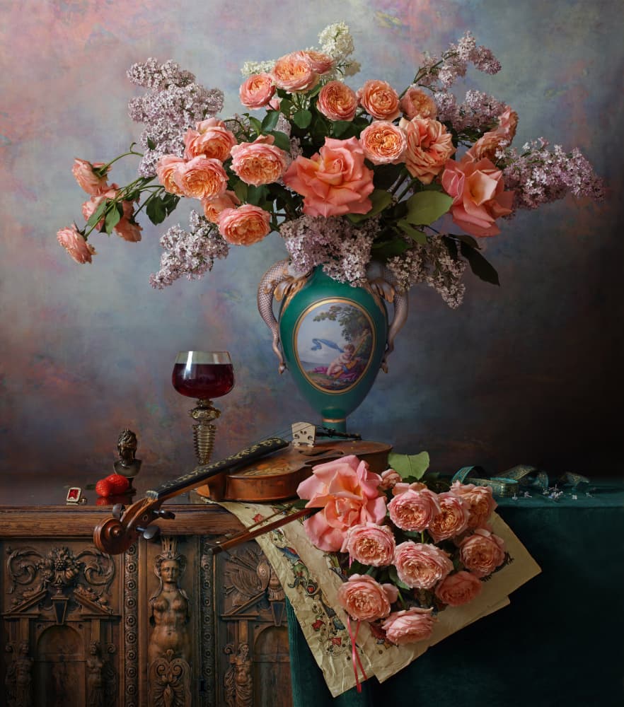 Romantic Roses and Violin by Andrey Morozov — canvas wall art