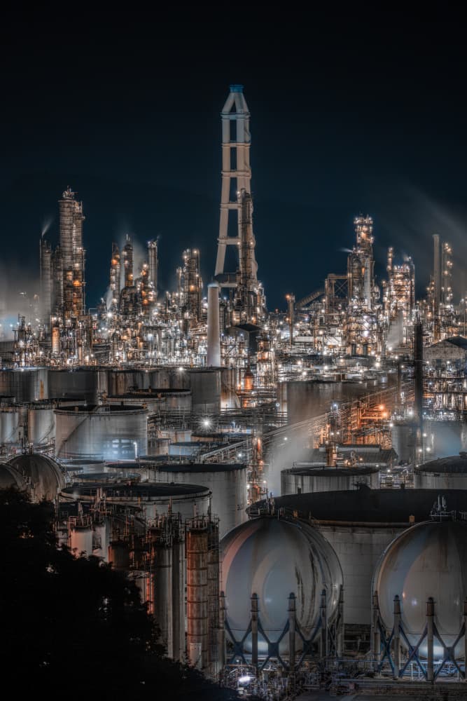 Refinery Night Lights by まちゅばら/Hiroki Matsubara — canvas wall art