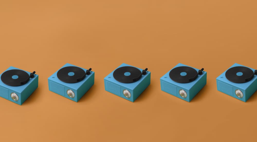 Retro Record Players by Julia Ramiro — canvas wall art
