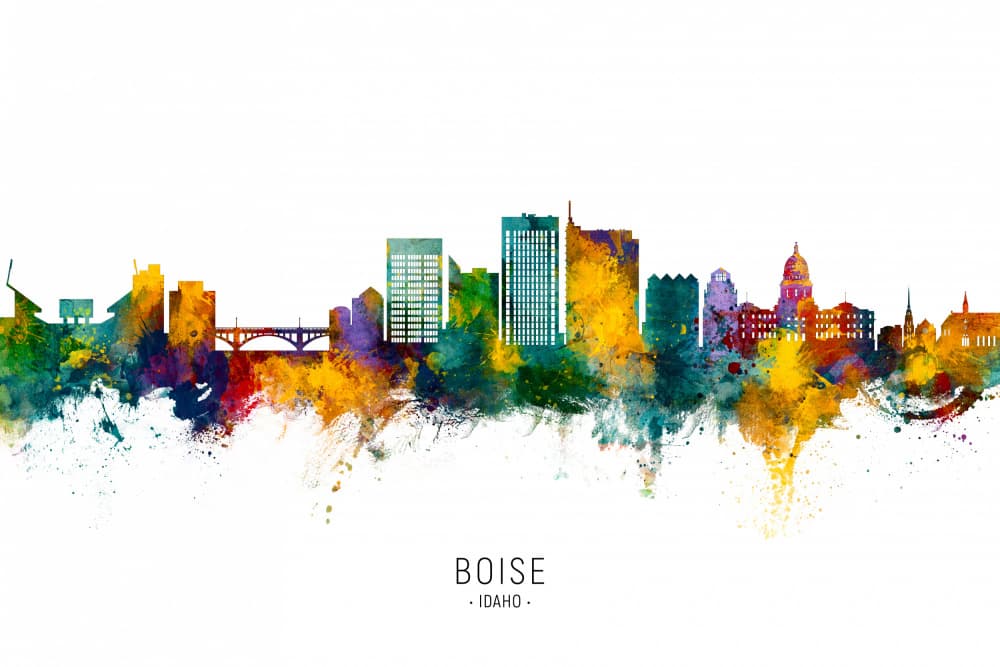 Boise Watercolor Skyline by Michael Tompsett — canvas wall art