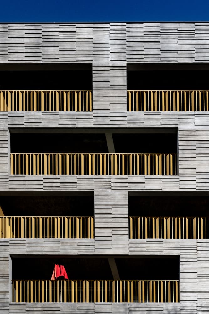 Geometric Building Balconies by Linda Wride — canvas wall art