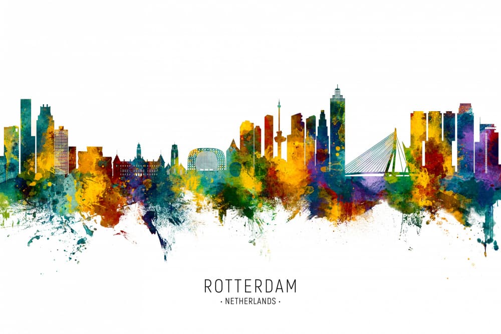 Vibrant Rotterdam Skyline by Michael Tompsett — canvas wall art