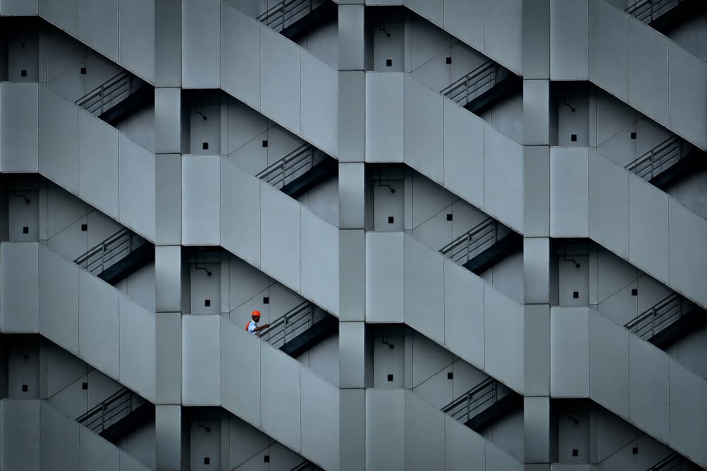 Worker on Geometric Stairs by wiebe wilbers — canvas wall art