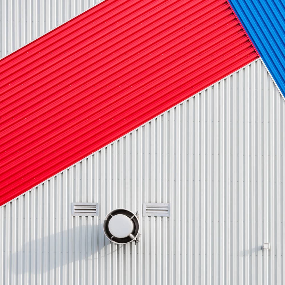 Red White Blue Architecture by Miroslaw Prybinski — canvas wall art