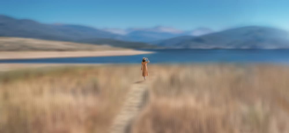 Lone Walker Mountain Lake by Rong Wang — canvas wall art