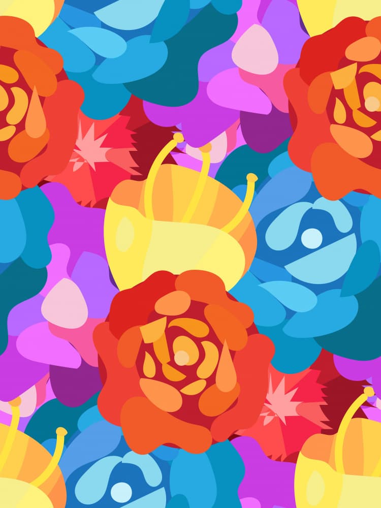 Vibrant Abstract Flowers by Marika Barsrsind — canvas wall art