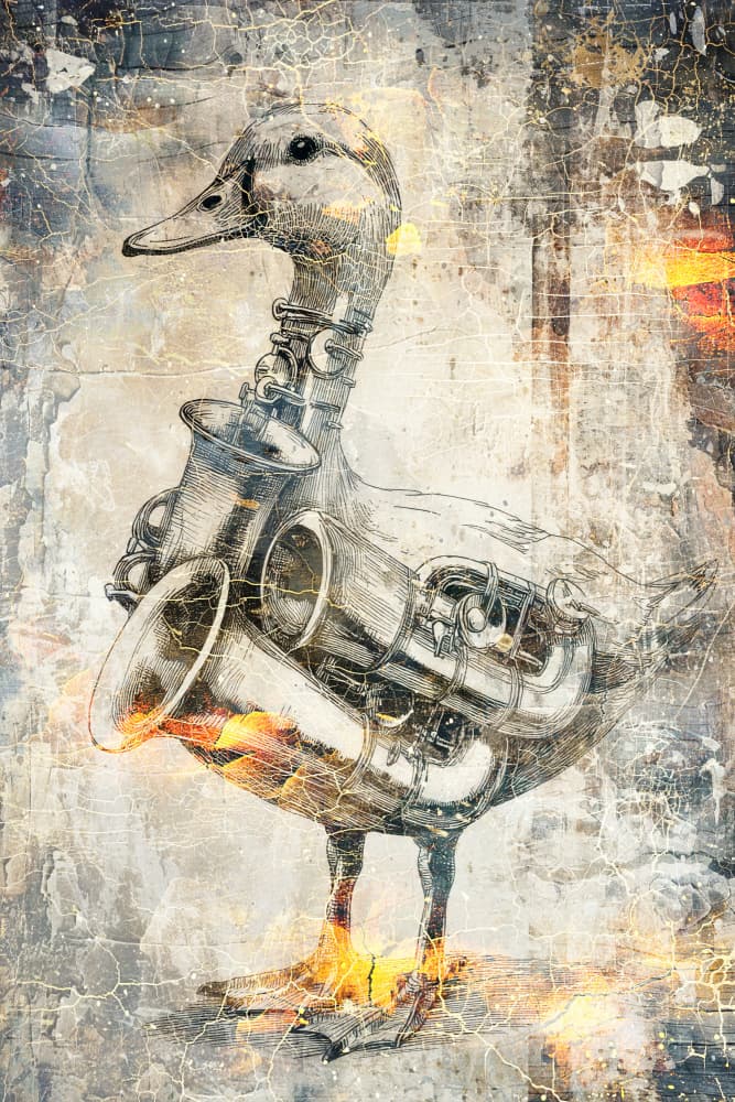 Steampunk Duck Saxophone by Rafal Kulik — canvas wall art