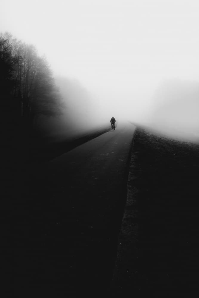 Solitary Foggy Ride by Robert Kuavi — canvas wall art
