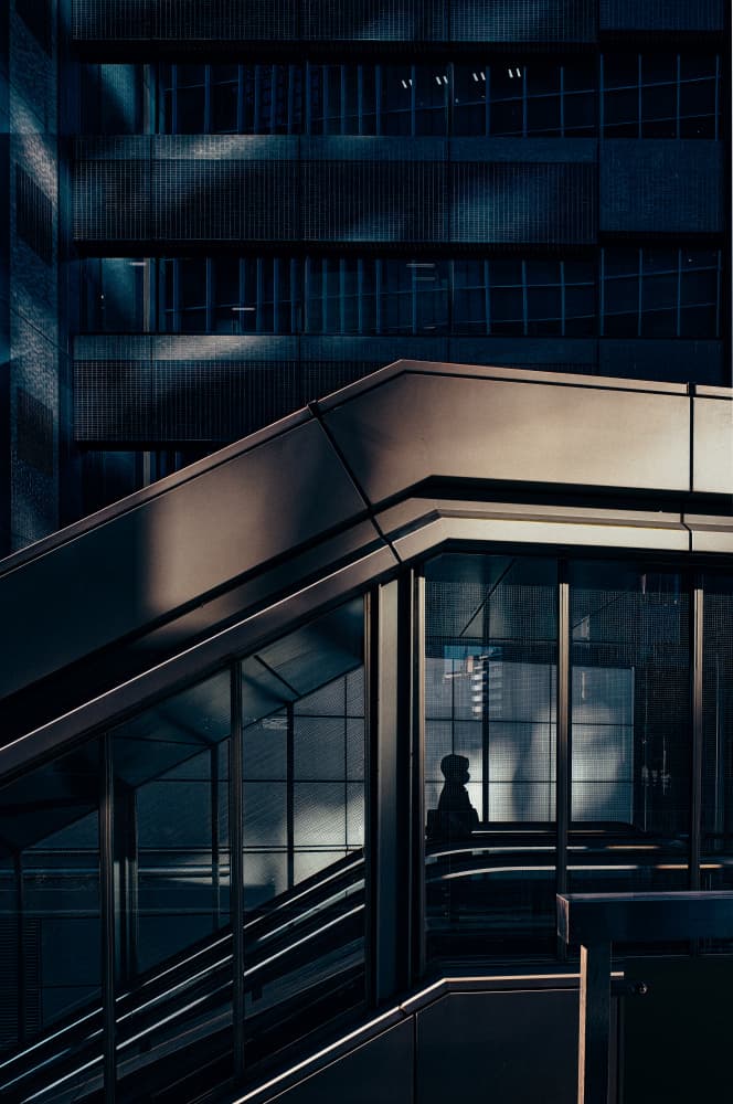 Urban Escalator Silhouette by Yuzo Fujii — canvas wall art