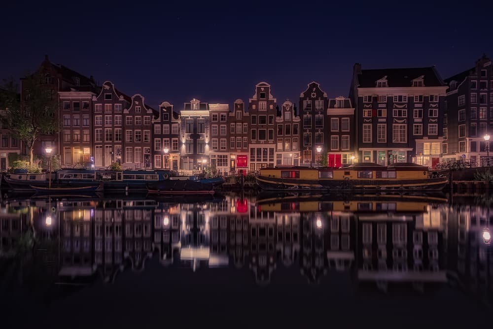 Amsterdam Canal Night by Adhemar Duro — canvas wall art