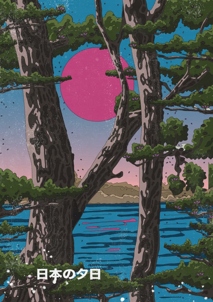 Japanese Sunset Pines by Nicholas — canvas wall art