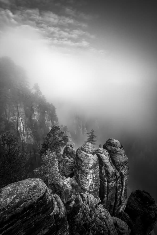 Misty Mountain Peaks by Christoph Schaarschmidt — canvas wall art