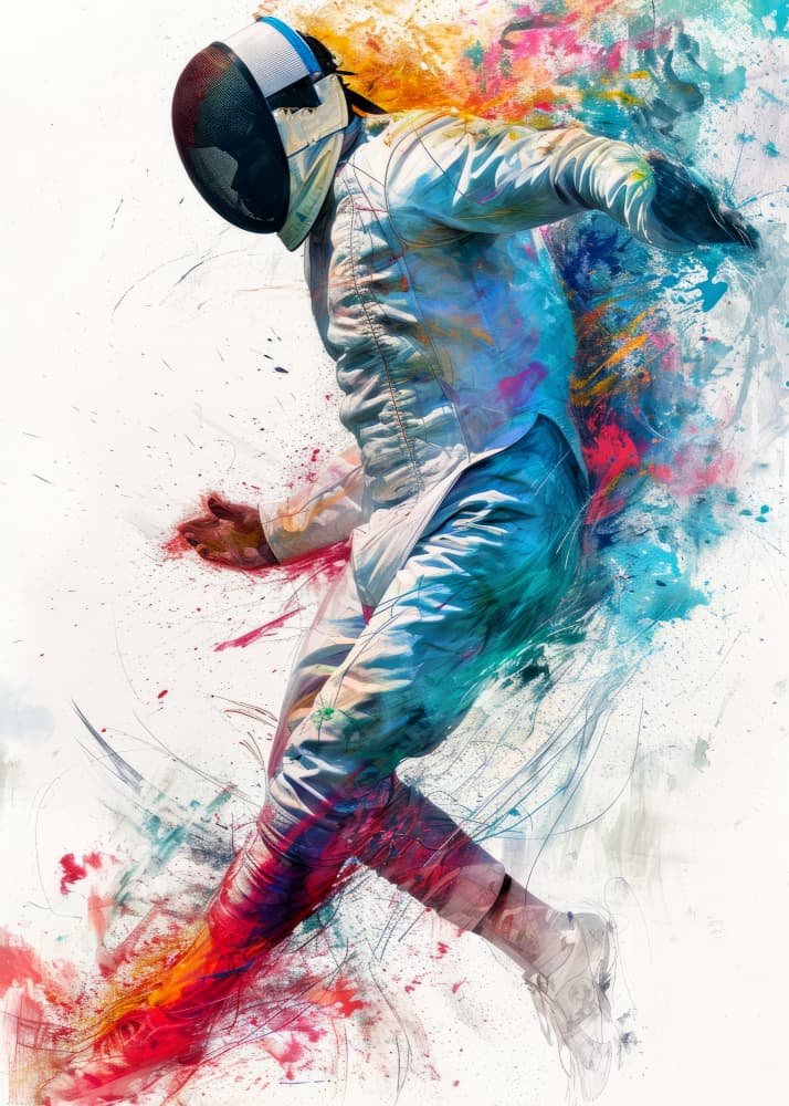 Vibrant Fencing Action by Justyna Jaszke — canvas wall art