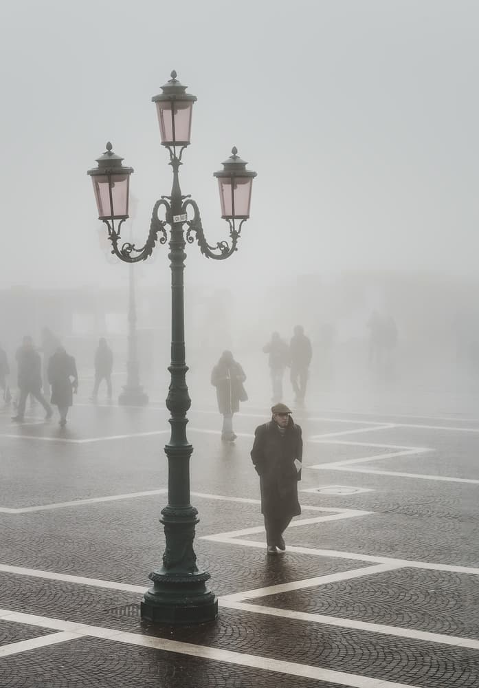 Misty City Lamppost by Antoni Figueras — canvas wall art