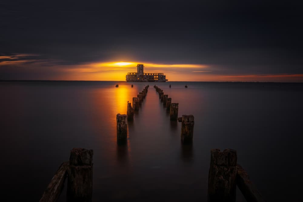 Abandoned Pier Sunset by Ivo Mateju — canvas wall art