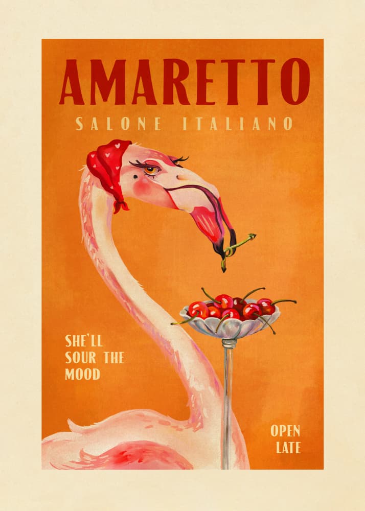 Amaretto Flamingo Art Deco Italian Cafe Travel Art by The Whiskey Ginger — canvas wall art