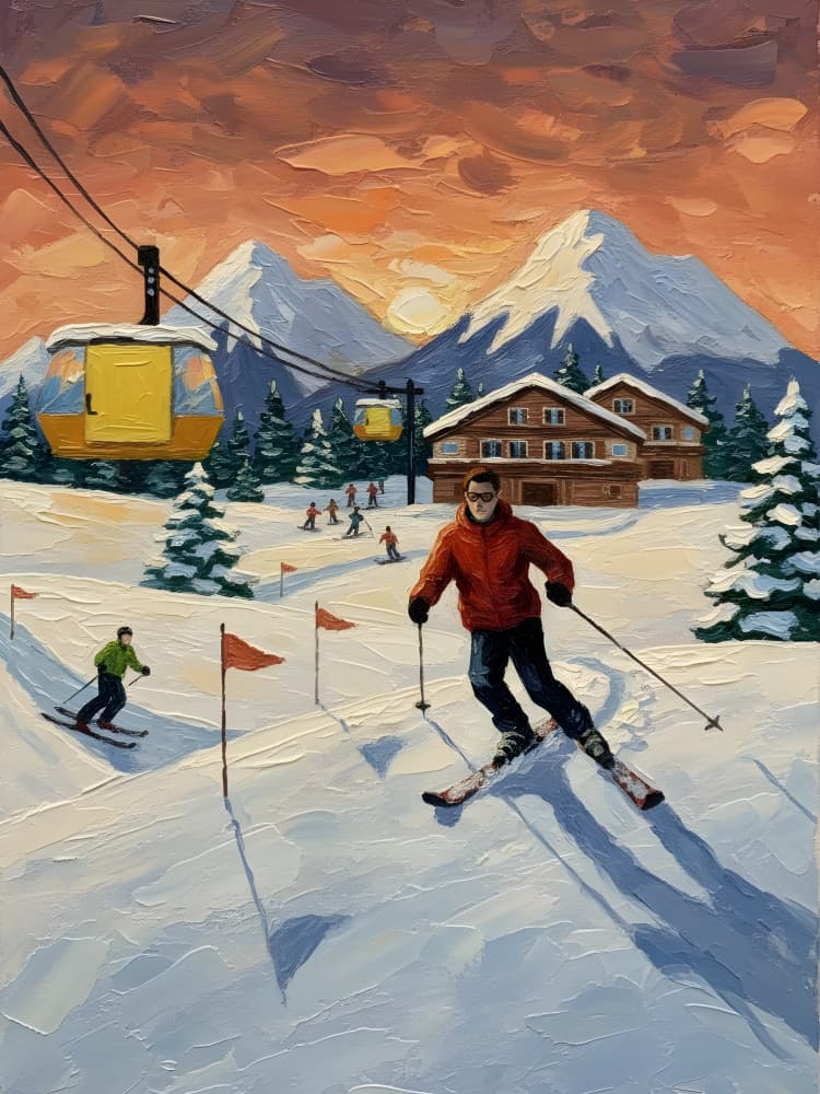 Alpine Glow Skiing by HUGO — canvas wall art