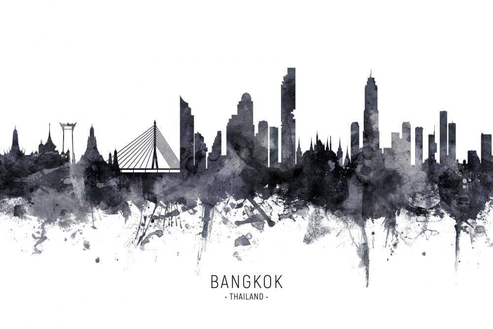 Bangkok Watercolor Skyline by Michael Tompsett — canvas wall art